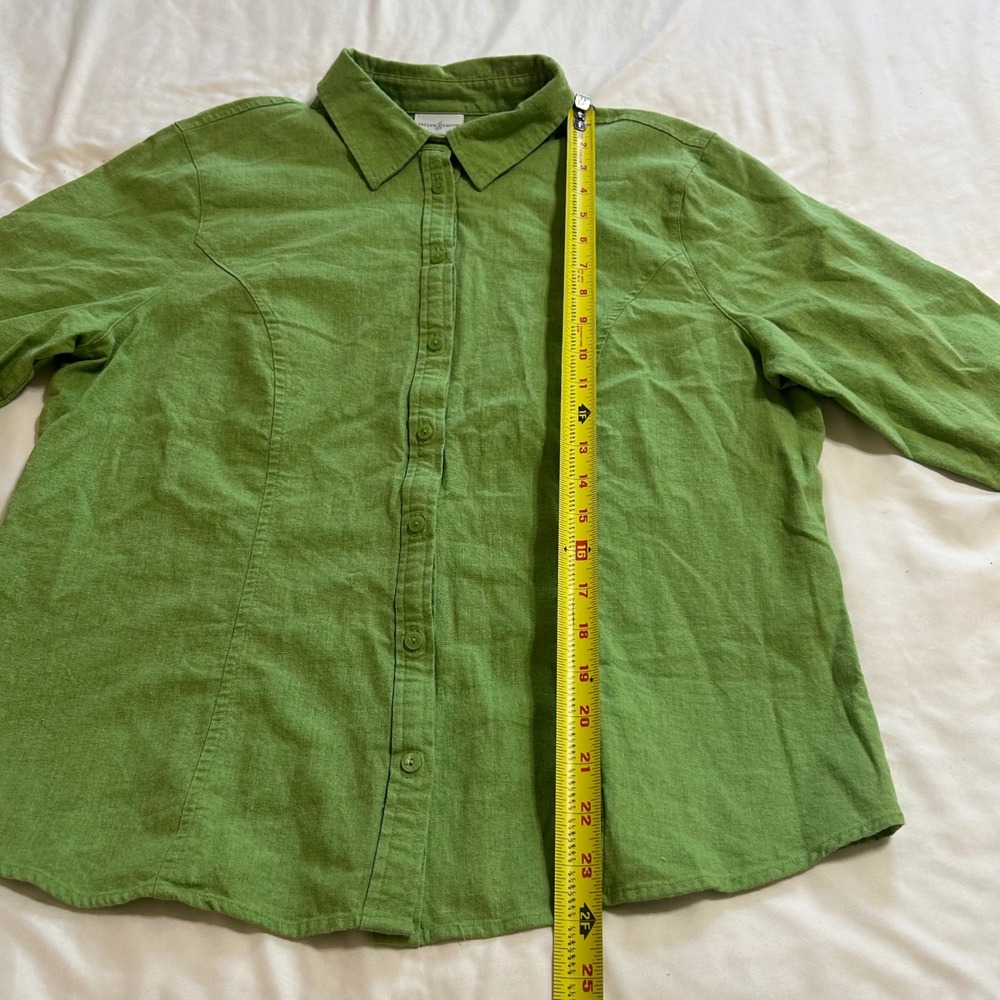 Jaclyn Smith Womens XL Green Button Front 3/4 Sleeve Blouse Linen Look Top - Picture 2 of 10